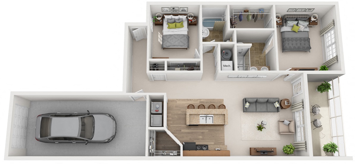 Floor plan for 2 beds, 2 baths, 1178 sqft